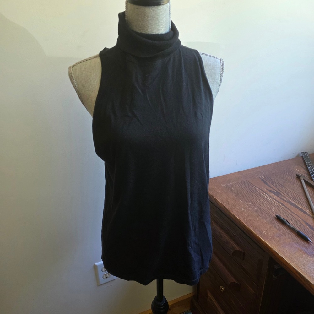 Lauren Ralph Lauren Black Silk Blend Sleeveless Turtleneck Knit Top XL Old Money